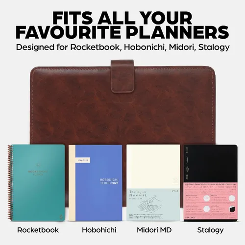 Vista 4 de Trailblaze Funda de cuero para cuaderno compatible con Rocketbook Cuaderno de lujo de cuero para hombres y mujeres Organizador de cartera
