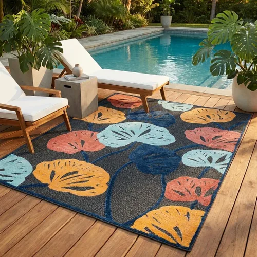 Vista 15 de Unique Loom Belize Outdoor Collection - Alfombra de área para calafatear (2 x 3 pies 1 pulgada, rectangular, carbón/azul claro)