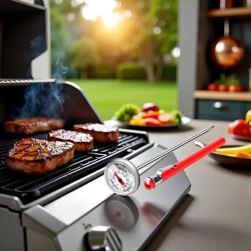 Vista 3 de Termómetro plateado para carne a la parrilla, termómetro de alimentos para cocinar, leche, termómetro de lectura instantánea de cocina, termómetros