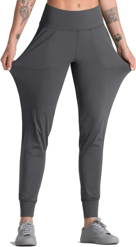 Vista 3 de Dragon Fit Pantalones deportivos para mujer con bolsillos, cintura alta, entrenamiento, yoga, pantalones de chándal cónicos, pantalones de descanso