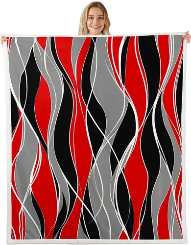 Vista 25 de Erosebridal Manta de sherpa moderna para niños y adolescentes, color naranja, verde azulado, negro, manta para silla, manta de forro polar con rayas