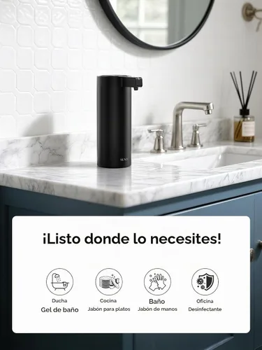 Vista 8 de SUNLY Dispensador de jabón automático sin contacto – Bomba sin obstrucciones, sensor rápido de 0.2 s, recargable USB-C, acero inoxidable resistente