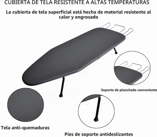 Vista 5 de Tabla de planchar compacta y plegable, con soporte para plancha y cubierta resistente al calor, mini tabla de planchar portátil antideslizante