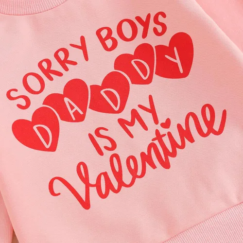 Vista 5 de SOLILOQUY Conjunto de sudadera con cuello redondo y estampado de letras para el día de San Valentín para bebé niño y niña