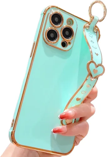 Vista 11 de IDweel Funda para iPhone 11 Pro Max con correa de pulsera ajustable, lazo atril, chapado de lujo de corazón, esquinas elevadas, a prueba de golpes