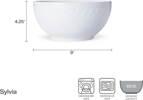 Vista 3 de Pfaltzgraff Sylvia - Cuencos de porcelana para verduras, color blanco