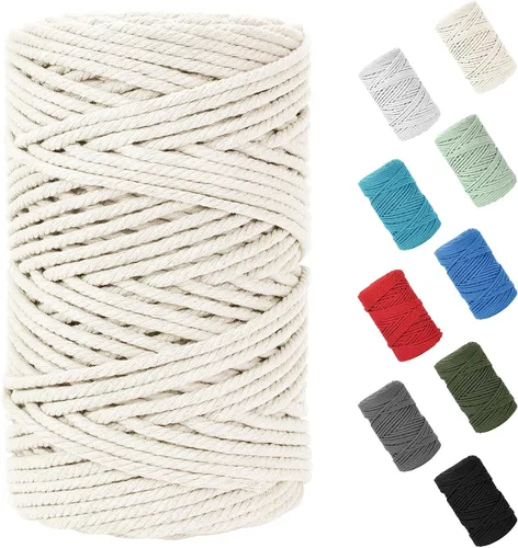 Vista 116 de Cuerda de macramé de 0.079 in x 220 yardas (656 pies), cuerda de algodón natural para colgar en la pared, ganchos de plantas, manualidades Verde