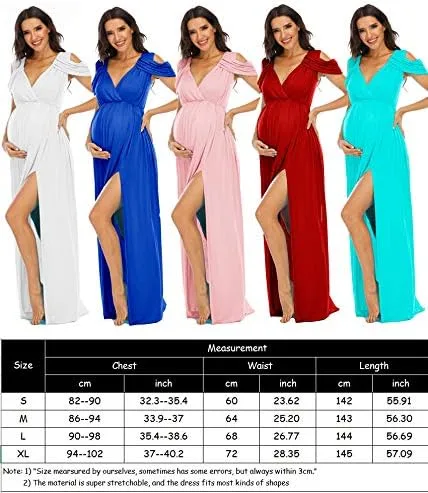 Vista 5 de ZIUMUDY Vestido de maternidad con hombros descubiertos y cuello en V envuelto para sesión de fotos, vestido maxi para baby shower