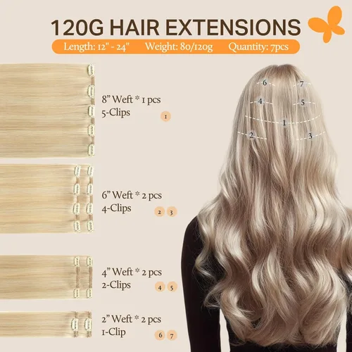 Vista 2 de DOORES Extensiones de cabello humano con clip, instalación rápida de 5