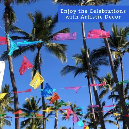 Vista 5 de Pancartas de fiesta mexicana (paquete de 5, 10 diseños de banderas de papel de seda por pancarta) + piñata mexicana (XL de 36 pulgadas), pancarta