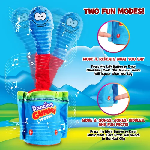 Vista 4 de Gagster Gusano de goma bailarín, juguete interactivo para hablar y cantar, ilumina y repite lo que dices, divertido juguete animatrónico para niños
