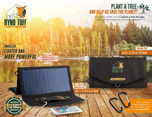 Vista 2 de Ryno Tuff Cargador solar portátil para campamento, cargador plegable de panel solar de 21 W, 2 puertos USB, impermeable y duradero, compatible