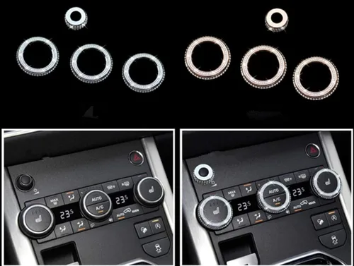 Vista 3 de Cubierta de perilla de CA accesorios brillantes para interior de automóvil, 4 unidades, compatibles con Range Rover Evoque 2013-2019 (plateado)