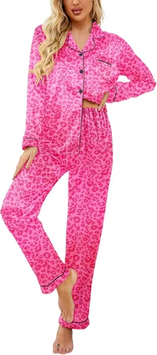 Vista 30 de Ekouaer - Conjunto de pijama de satén de seda clásico con botones para mujer, de manga larga Verde militar