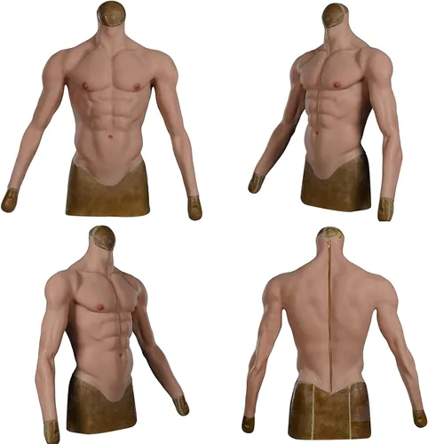 Vista 3 de Traje muscular de silicona con brazos con cremallera pecho de silicona masculino con brazos realista pecho abdominal
