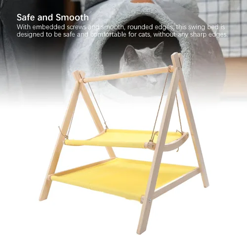 Vista 6 de Cama elevada para gatos de interior, cama de madera elevada para gatos con tela transpirable lavable, fácil de montar para interiores y exteriores