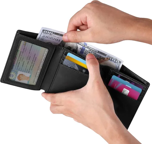 Vista 4 de Billetera para hombre para Airtag, soporte triple de cuero para AirTag, cartera de bloqueo RFID compatible con AirTag