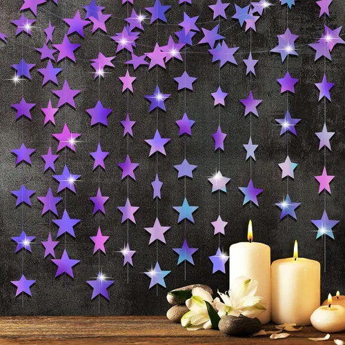 Vista 36 de Patelai Guirnalda de estrellas con purpurina 2026, decoración de graduación de 130 pies, pancarta colgante de estrella para fiesta, cumpleaños