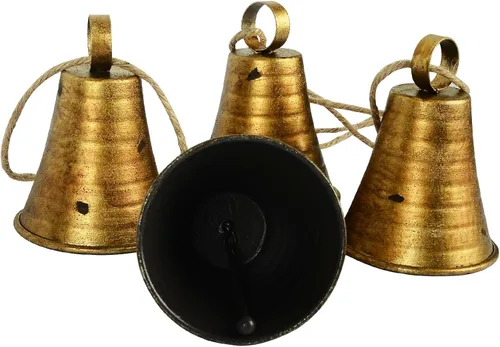 Vista 7 de Adornos dorados de campana de vaca para árbol de Navidad y puertas, decoraciones de interior para mujer