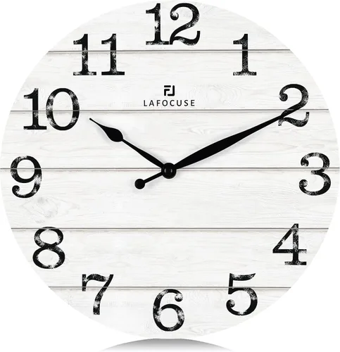 Vista 9 de Lafocuse Relojes de pared negros silenciosos de 12 pulgadas para decoración de cocina, sala de estar, reloj de pared rústico de madera, funciona