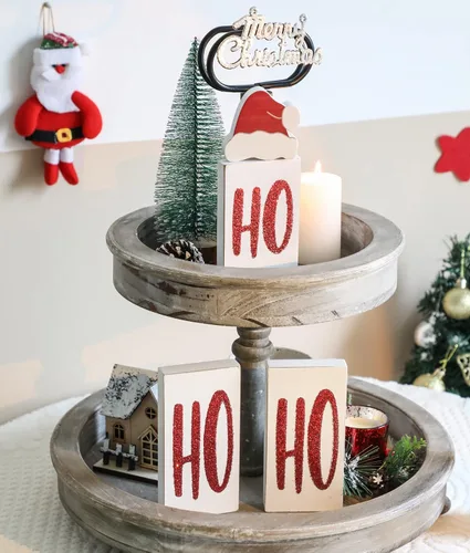 Vista 7 de Ho Bloques de Navidad de madera para decoración de mesa y fiesta, 4 piezas (blanco)