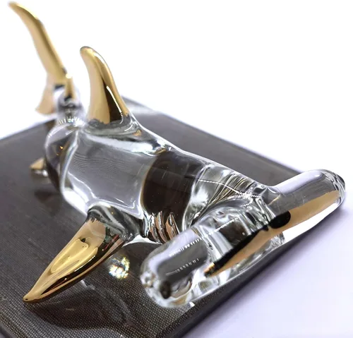 Vista 17 de Hammerhead - Figuras en miniatura de tiburón, animales marinos, pintadas a mano, arte de vidrio soplado, adornos dorados, regalo coleccionable