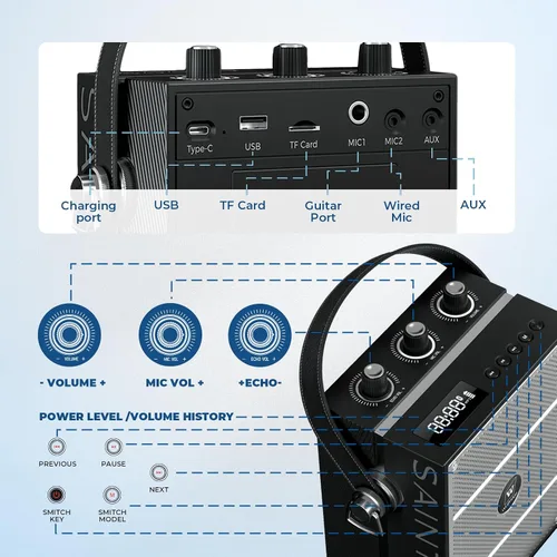 Vista 7 de Amplificador de voz inalámbrico con micrófono de mano, altavoces con micrófono Bluetooth portátiles para profesores y eventos, micrófono de karaoke