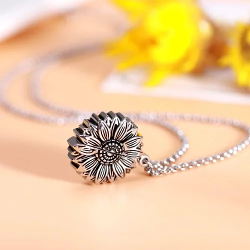 Vista 3 de Collar personalizado con texto en inglés You Are My Sunshine, collar con medallón de girasol, joyería de flores, regalos para mujeres, hija, madre