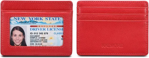 Vista 5 de Tarjetero para tarjetas de crédito, de cuero, delgada, minimalista, con bloqueo de RFID, talla única , rojo (Red With Id Window)