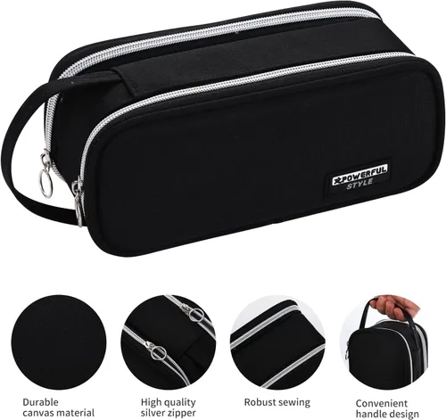 Vista 2 de Dugio Estuche grande para lápices para niños, adolescentes, niños, con cremallera, con asa, organizador para lápices, estuche estético