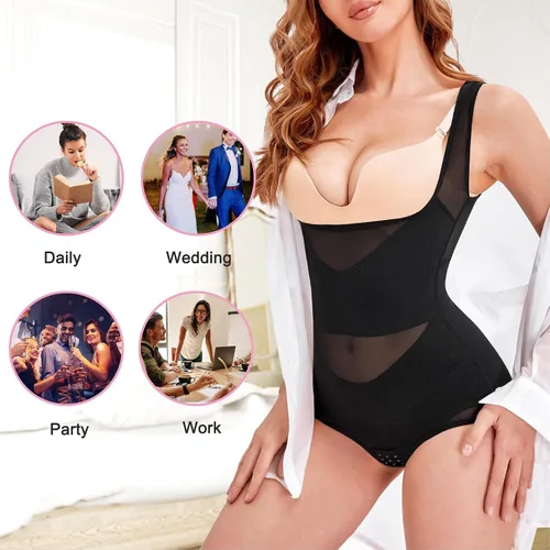 Vista 5 de BRABIC Body de malla para mujer, con control de abdomen, entrenador de cintura, levantador de glúteos, moldeador de cuerpo adelgazante, busto abierto