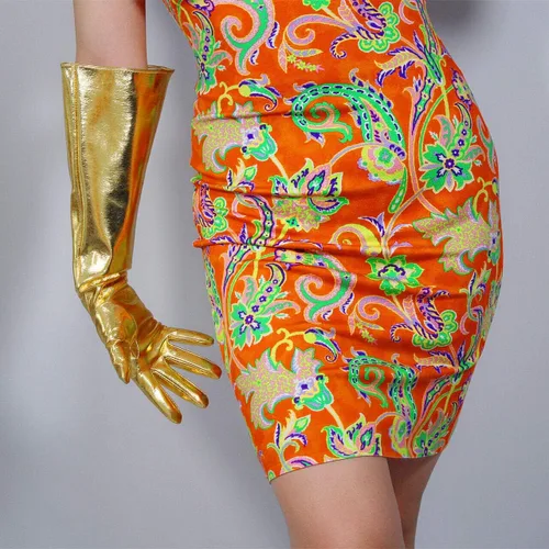 Vista 5 de LATEX - Guantes largos de piel sintética de imitación dorada Thanos Infinity Gauntlet