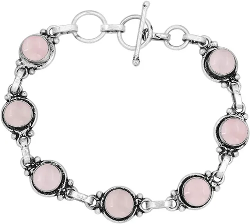 Vista 37 de Round Shape Natural & Synthetic Gemstones Silver Plated Bracelets for Women - Vintage Bohemian Style Handmade Birthstone Adjustable Link Bracelet