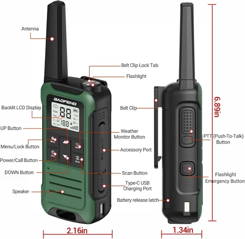 Vista 4 de Walkie Talkies de largo alcance para adultos, Walkie Talkie recargable Baofeng F22 FRS Radio Waki Taki Familia Walkie-Talkie con batería de 1400 mAh