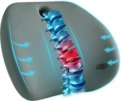 Vista 14 de Skechers Almohada de apoyo lumbar para silla de oficina, almohada lumbar de espuma viscoelástica, almohada lumbar para alivio del dolor de espalda