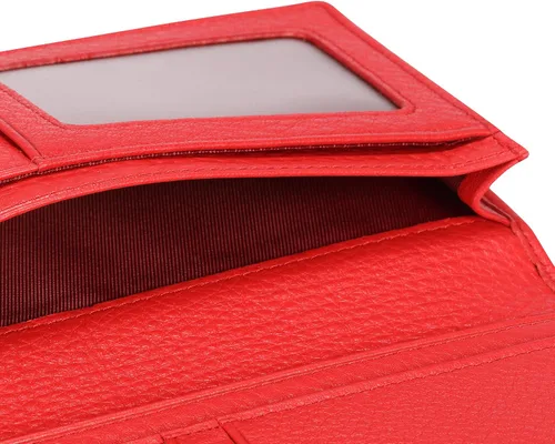Vista 5 de HISCOW Cartera larga plegable con 15 ranuras para tarjetas de crédito piel de becerro italiana Rojo