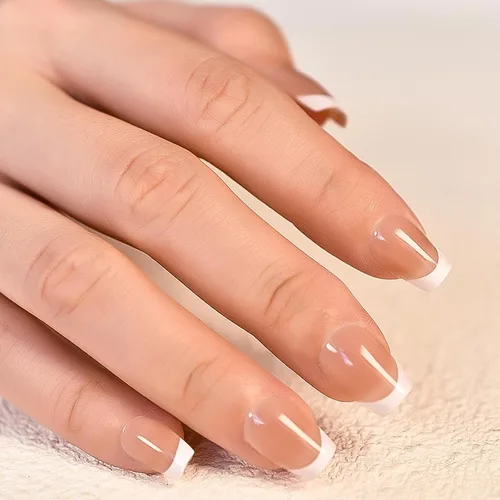 Vista 47 de Gelnails - Uñas postizas cortas a presión con punta francesa blanca, 30 Almendra francesa blanca
