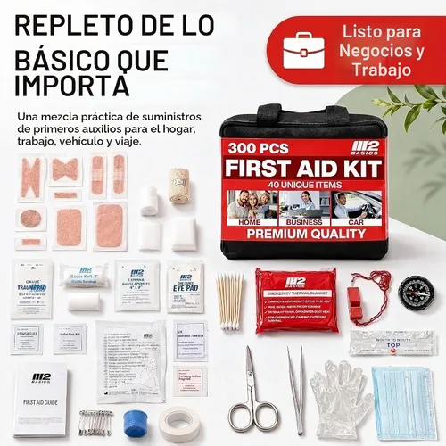 Vista 4 de M2 BASICS Kit de primeros auxilios de 300 piezas con bolsa duradera