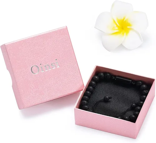Vista 4 de Oinsi Pulseras casuales de piedra de lava para hombre con cuentas de cremación para cenizas tubo hueco joyería conmemorativa longitud ajustable