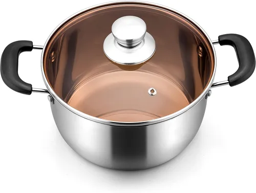 Vista 8 de E-far Olla de 3 cuartos de galón, olla de sopa de metal de acero inoxidable con tapa de vidrio para cocinar, saludable y libre de óxido, resistente