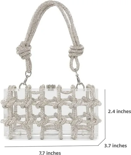Vista 6 de Bolso de acrílico transparente con diamantes de imitación, bolso de mano de noche brillante, bolso anudado adornado con cristal para cóctel, fiesta