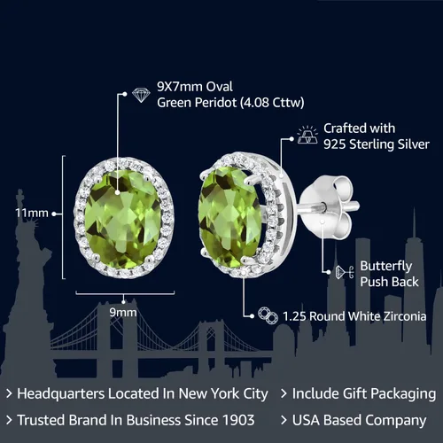 Vista 2 de Gem Stone King 3-5 Cttw Gemstone Birthstone Halo Earrings For Women 9X7MM Oval Cut 925 Sterling Silver Fine Jewelry Gifts for Her Mom Women Wife