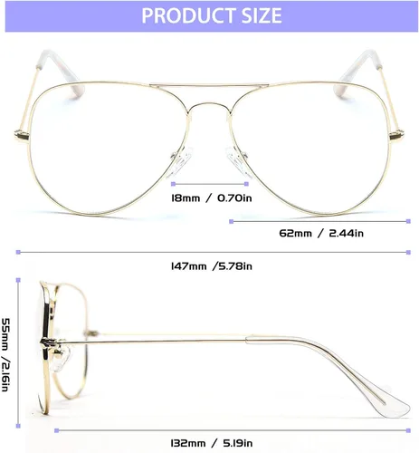 Vista 3 de Dollger Gafas de aviador transparentes sin receta con montura de metal para mujeres y hombres (3026 dorado)