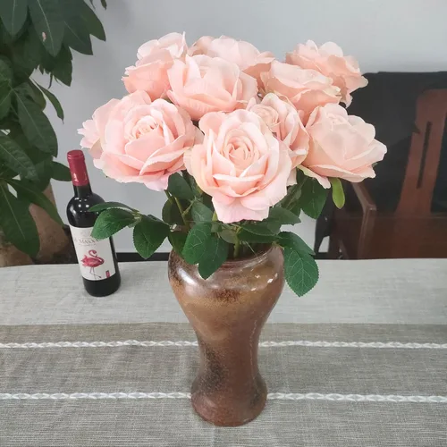 Vista 4 de ATFL Rosas Rubor, 12 Piezas de Rosas Rosa Pálido, Rosas Artificiales de Color Rosa Claro, Diámetro de la Flor 10 cm, Rosas Artificiales con Tallos
