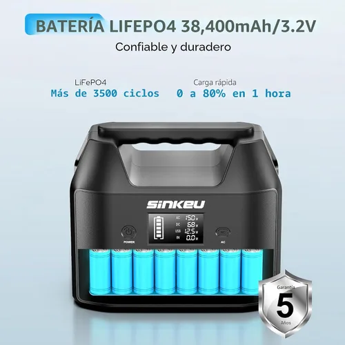 Vista 3 de Estación de energía portátil SinKeu de 122.8 Wh, generador solar de batería LiFePO4 para uso doméstico, banco de energía de 150 W con salida de CA