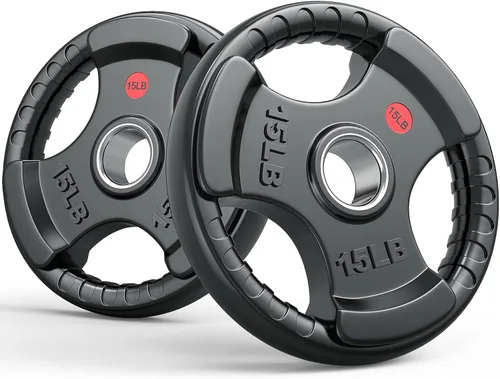 Vista 13 de GIKPAL Discos de peso de goma de agarre olímpico de 2 pulgadas para entrenamiento de fuerza, levantamiento de pesas en el hogar y el gimnasio, juego