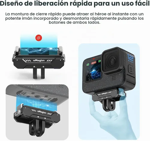Vista 2 de Soporte magnético de liberación rápida para Gopro 12/11/10/9/8/11 Mini/Max, kits de soporte con garra magnética de montaje de 2 puntas y punta