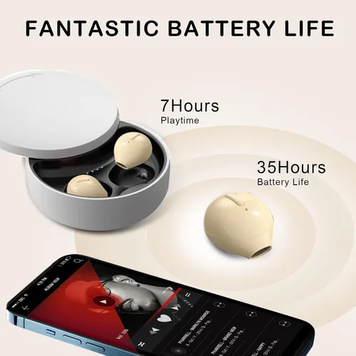Vista 5 de Auriculares invisibles para dormir, auriculares Bluetooth más pequeños, mini auriculares inalámbricos discretos, auriculares Bluetooth pequeños