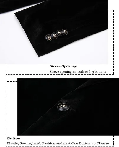 Vista 6 de THWEI Mens Velvet Blazer Slim-Fit Solid Color One Button Blazer Sport Coat Jacket for Wedding Dinner Party