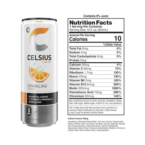 Vista 3 de CELSIUS Naranja Espumosa, Bebida Energética Esencial Funcional de 12 onzas líquidas (paquete de 4)